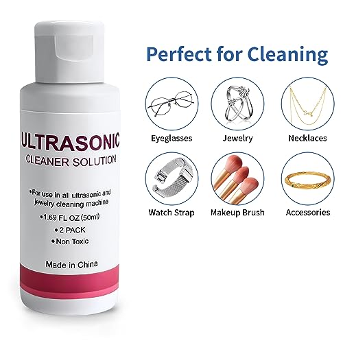 Ultrasonic Jewelry/Eye Wear Cleaning Solution Concentrate (Pack of 2) - Jewelry Non-Toxic Cleaner Concentrate for use in Cleaning Machines, 1.69FL OZ