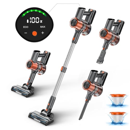 KOHES Cordless Vacuum Cleaner with LED Display, 6-in-1 Lightweight Stick Vacuum, 45 Mins Max Runtime, 2200 mAh Battery, Powerful Rechargeable Vacuum Cleaner for Hard Floor Carpet Pet Hair Home