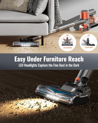 KOHES Cordless Vacuum Cleaner with LED Display, 6-in-1 Lightweight Stick Vacuum, 45 Mins Max Runtime, 2200 mAh Battery, Powerful Rechargeable Vacuum Cleaner for Hard Floor Carpet Pet Hair Home